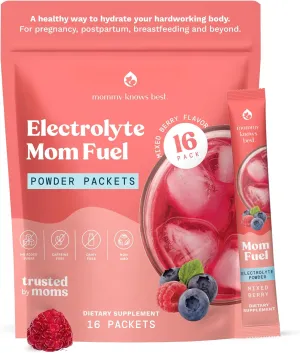 Mommy Knows Best Mom Fuel Electrolyte Drink Mix for Moms, Hydration Support - for Pregnancy, Prenatal, Electrolytes   Trace Minerals, Lactation Drink Mix Supplement (16 Count)