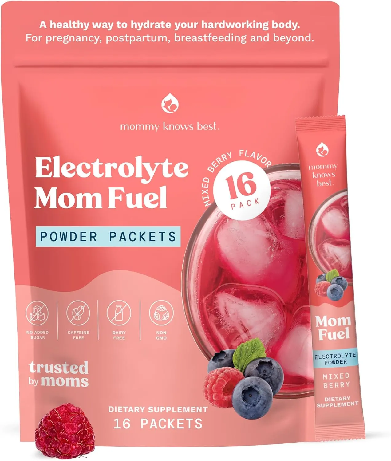 Mommy Knows Best Mom Fuel Electrolyte Drink Mix for Moms, Hydration Support - for Pregnancy, Prenatal, Electrolytes   Trace Minerals, Lactation Drink Mix Supplement (16 Count)