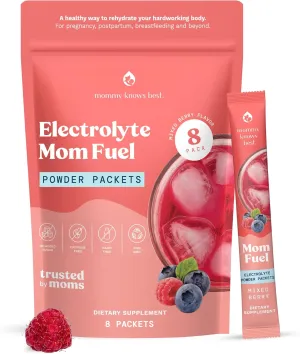 Mommy Knows Best Mom Fuel Electrolyte Drink Mix for Moms, Hydration Support - for Pregnancy, Prenatal, Electrolytes   Trace Minerals, Lactation Drink Mix Supplement (8 Count)