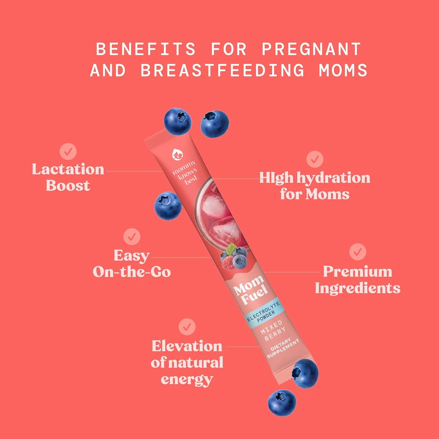 Mommy Knows Best Mom Fuel Electrolyte Drink Mix for Moms, Hydration Support - for Pregnancy, Prenatal, Electrolytes   Trace Minerals, Lactation Drink Mix Supplement (8 Count)