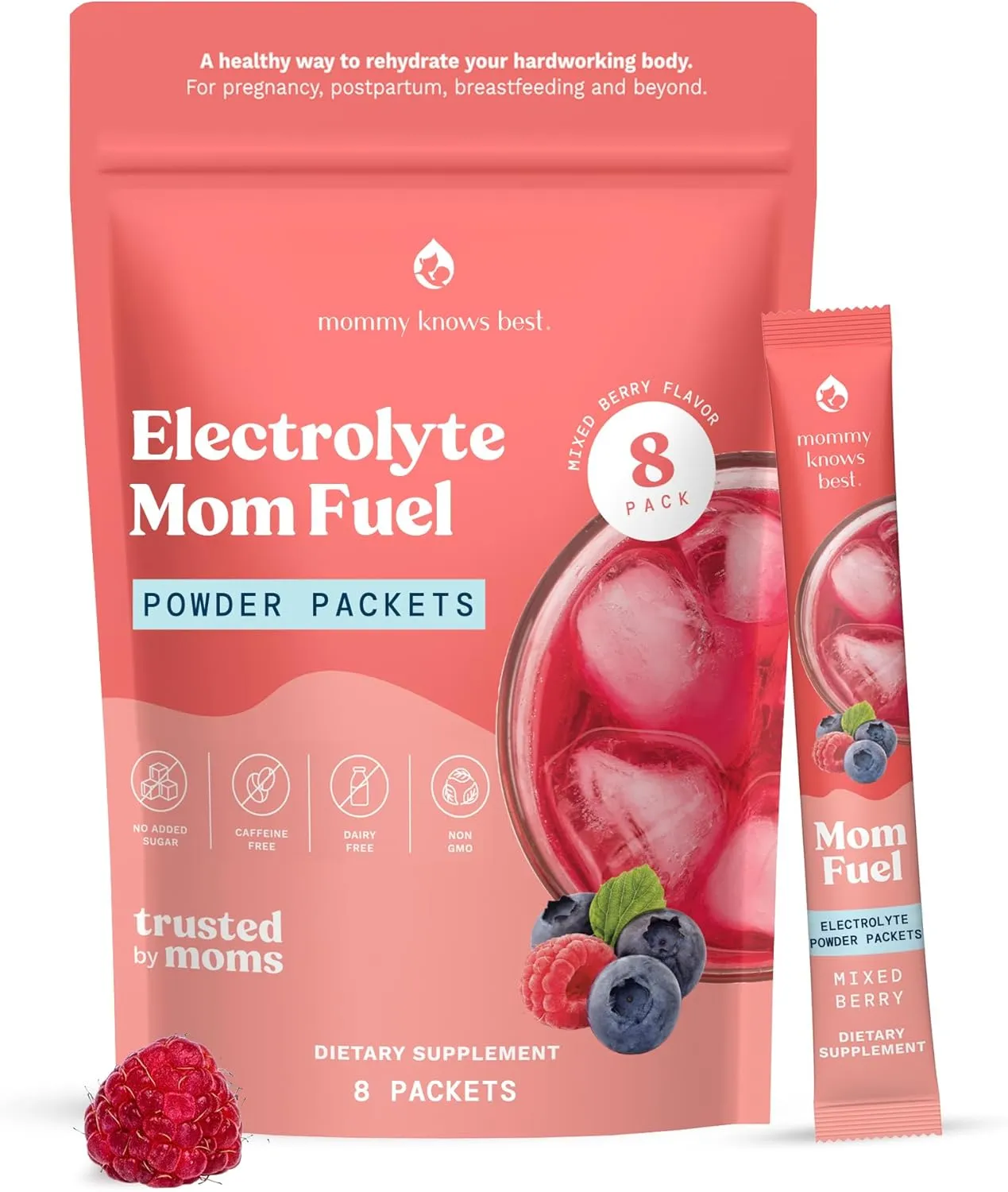 Mommy Knows Best Mom Fuel Electrolyte Drink Mix for Moms, Hydration Support - for Pregnancy, Prenatal, Electrolytes   Trace Minerals, Lactation Drink Mix Supplement (8 Count)