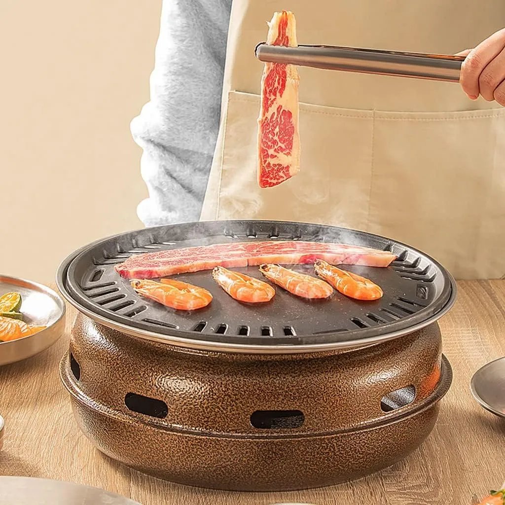 Multifunctional Charcoal Barbecue Grill, Household Korean BBQ Grill, Portable Camping Grill Stove, Tabletop Smoker Grill (Set a)