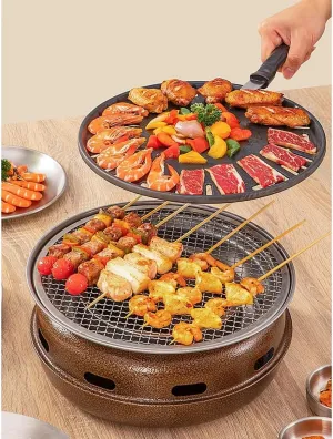 Multifunctional Charcoal Barbecue Grill, Household Korean BBQ Grill, Portable Camping Grill Stove, Tabletop Smoker Grill (Set a)