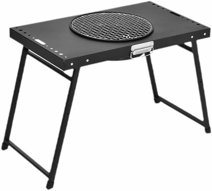 Multifunctional Outdoor Folding Table with Grill Table Modern Simple Portable Picnic Table Patio Table Suitable for Outdoor Barbecue Camping Patio