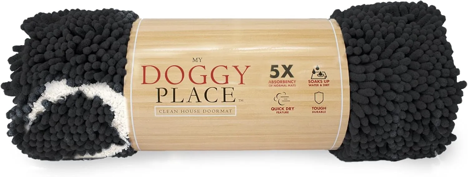 My Doggy Place Microfiber Dog Mat for Muddy Paws, 60" x 36" Charcoal with Paw Print - Non-Slip, Absorbent and Quick-Drying Dog Paw Cleaning Mat, Washer and Dryer Safe - X-Large/Runner