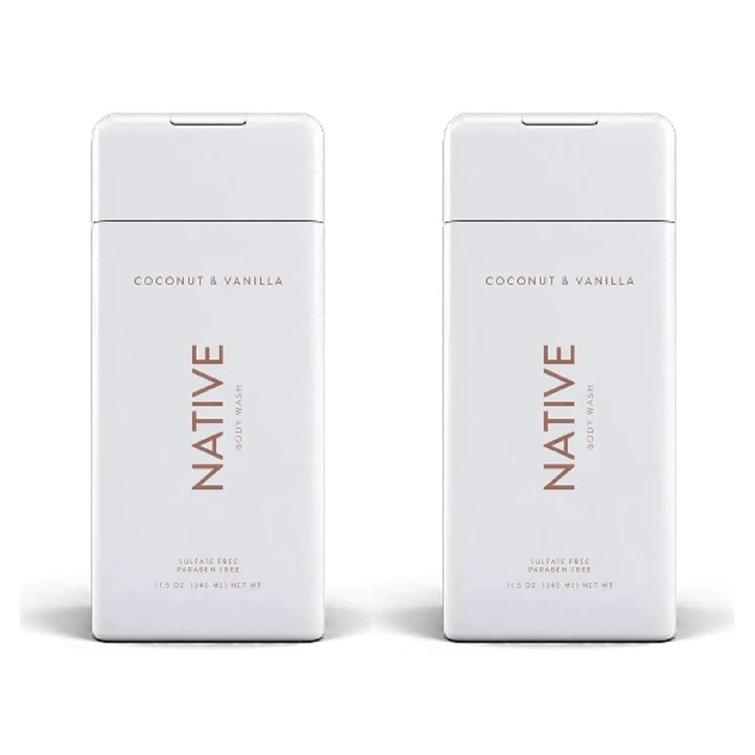 NATIVE Body Wash - Coconut & Vanilla 11.5 oz (340ml) - 2-PACK for Hydrating