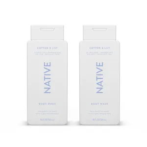 Native Body Wash Contains Naturally Derived Ingredients | For Women & Men, Sulfate, Paraben, & Dye Free Leaving Skin Soft and Hydrating | Cotton & Lily 18 oz - 2 Pk