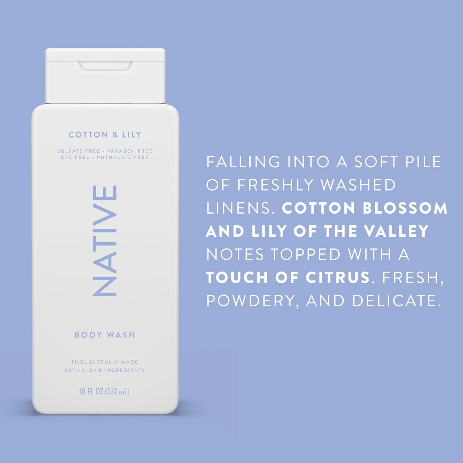 Native Body Wash Contains Naturally Derived Ingredients | For Women & Men, Sulfate, Paraben, & Dye Free Leaving Skin Soft and Hydrating | Cotton & Lily 18 oz - 2 Pk