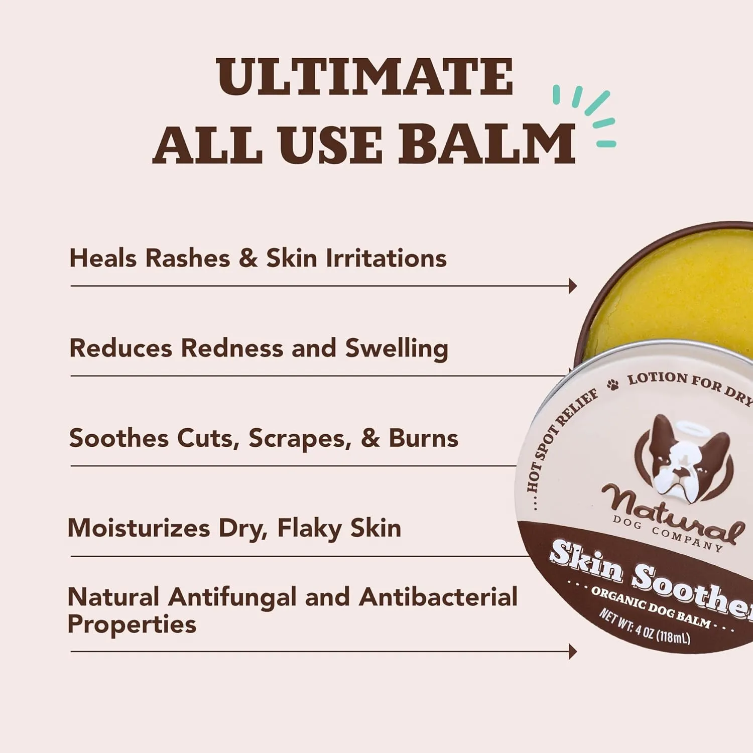 Natural Dog Company Skin Soother Balm, Protects from Hot Spots, Itching & Irritation Relief, Allergy Dog Lotion, Dog Moisturizer & Rash Cream with Coconut Oil & Vitamin E for Pets (4 oz Tin)