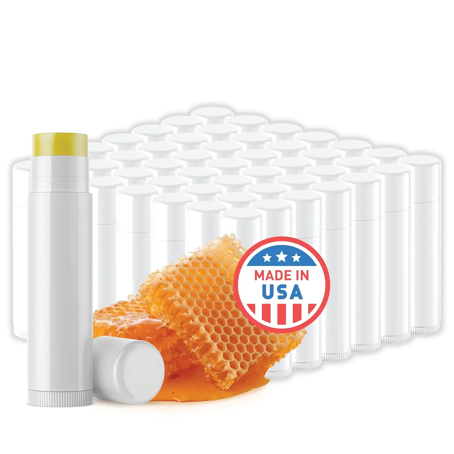 Natural Honey Lip Balm Bulk 50 Pack | Blank Filled Lip Balm For Party Favors, Gift Baskets, or Business Branding. For Men, Women, and Children