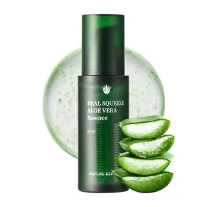 Nature Republic Real Squeeze Aloe Vera Essence (Not Tested on Animals) - Hydrating calming Facial Moisturizer, Natural Vegan 50ml / 1.69 Fl Oz