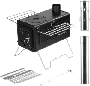 Naturehike Blackdog Multi-purpose Wood Burning Stove, [403 Stainless Steels] Portable Camping Stove with Chimney Pipes, Adjustable Burner with Anti-Spark for Hunting,Cooking,Heating, Hot Tent Stove