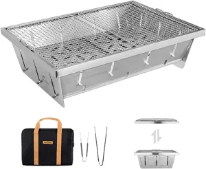 Naturehike Portable Charcoal Grill, Folding Portable BBQ Charcoal Grill Compact Mini Smoker Small BBQ Grill for Garden Backyard Party Picnic Travel Outdoor Cooking Use(Large)