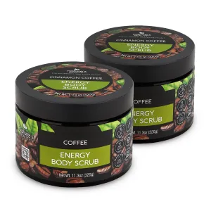 Nature's Beauty Cinnamon Coffee Energy Body Scrub Multi-Pack - Gently Exfoliate, Energize & Invigorate Dull Skin, Made w/Pomegranate & Babassu Oil   Coffee Seed Powder, 11.3 oz (2 Pack)