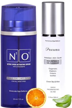 Nitric Oxide Activating Serum and Pneuma Age-Defiance Gel Cleanser, Anti-Aging Skincare