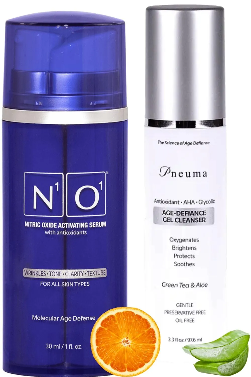 Nitric Oxide Activating Serum and Pneuma Age-Defiance Gel Cleanser, Anti-Aging Skincare