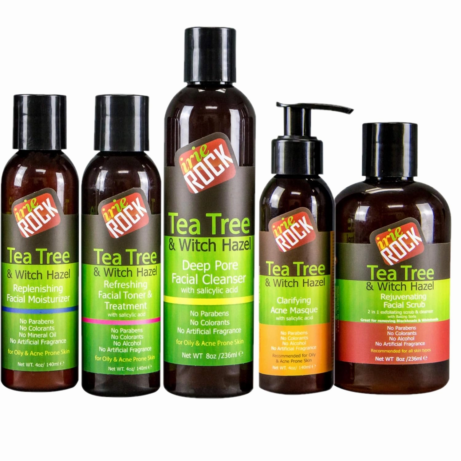 No MORE Acne Treatment Sysytem (5 Steps FULL size Kit) includes Tea Tree & Witch Hazel Cleanser, Toner, Moisturizer, Scrub and Masque. Great for Acne Prone and Oily Skin For Men and Womene