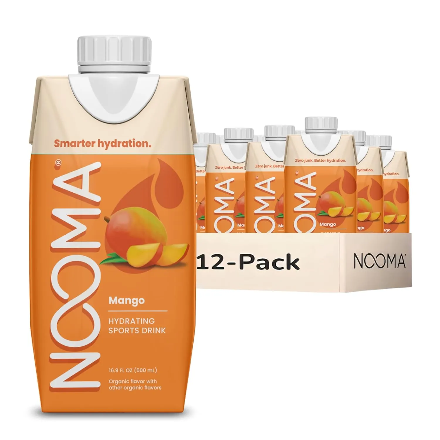 NOOMA - Hydrating Sports Drink - Electrolyte Drink with Organic Coconut Water - Organic & No Added Sugars - Rapid Hydration - 30 Calories & 505mg Electrolytes - Mango - 12 Pack (16.9oz each)