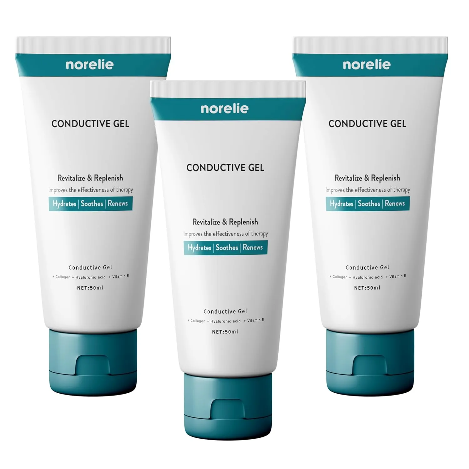 Norelie Conductive Gel for RedRevive Cold Laser Therapy Wand - Activator Serum for Red Light Therapy, Hydrating, Non-Sticky Gel for Face and Body, 50ml, Pack of 3