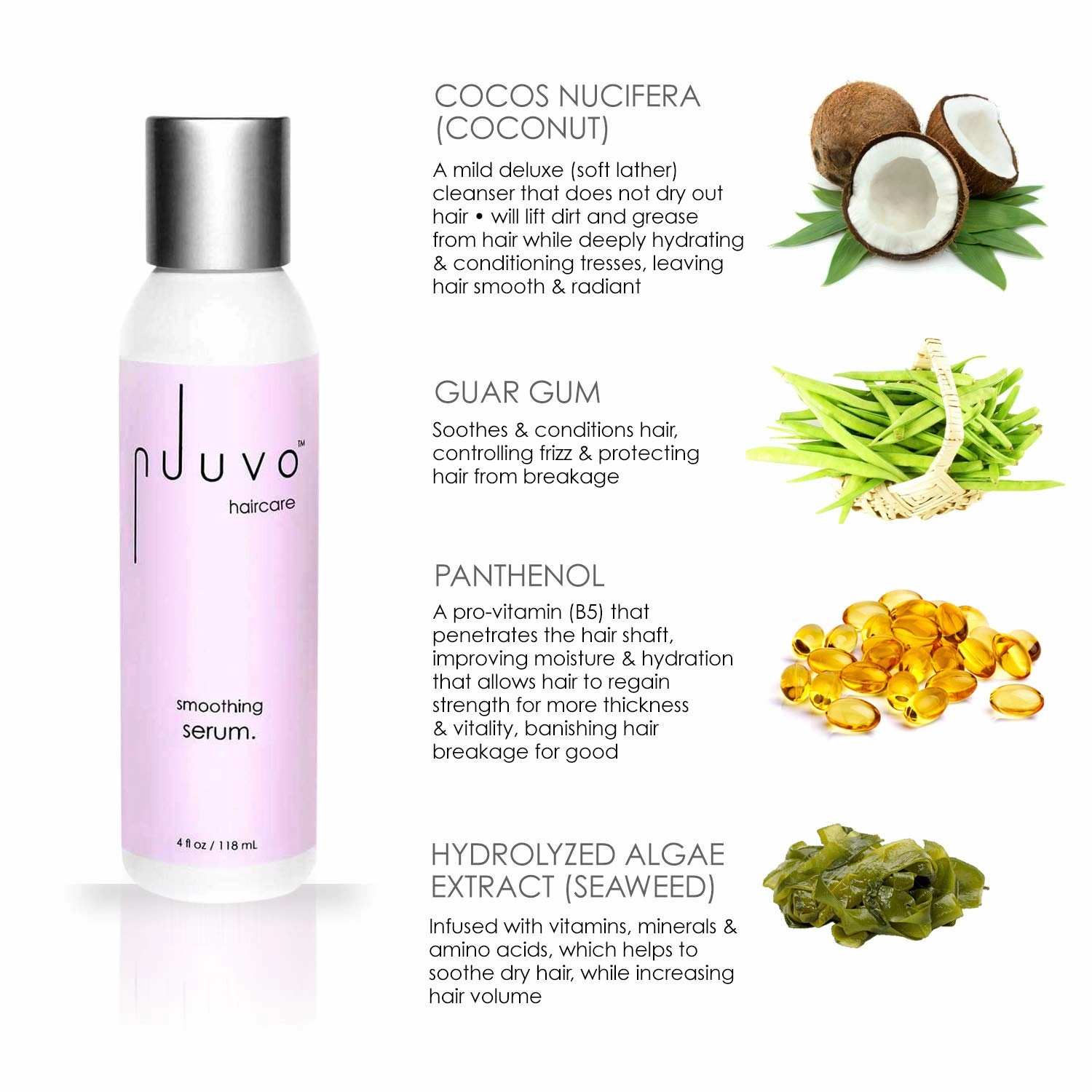 Nuuvo Haircare Hair Serum - 4oz, Salon-Quality Anti Frizz Smoothing Hair Serum Formula, Plant Derived Damaged Hair Treatment Lotion, Lightweight, Softens & Detangles All Hair Types