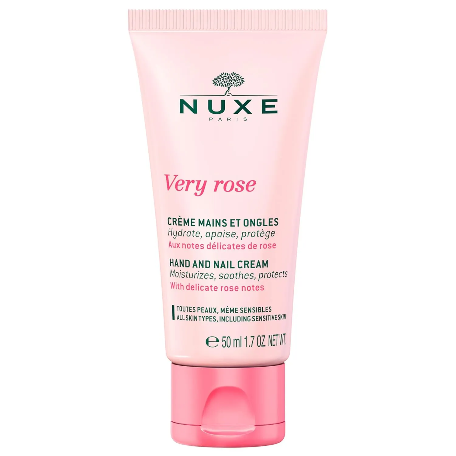 Nuxe Very Rose Hand and Nail Cream, Hydrating & Soothing Hand Moisturizer with Rose Oil Extract, Aloe Vera and Glycerin, 1.7 Fl Oz