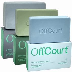 OffCourt Exfoliating Bar Soap – Whole Body, Deep Cleansing and Hydrating Soap for Men & Women - All Skin Types - Non-Drying Bar - Citrus, Fresh Fig Leaves & Sandalwood Scents (5oz, 3 Pack)