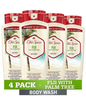 Old Spice Cleansing Body Wash for Men, 24/7 Shower Fresh with Lasting Scent, Cleanse & Refresh, Gentle on Skin, Vitamin B3, Fiji with Palm Tree   Coconut Scent, 18 oz (Pack of 4)