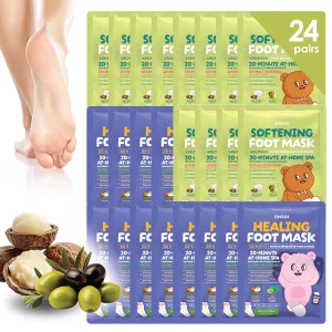 ONSOI 24PK Shea Butter & Coconut Foot Mask for Dry Cracked Feet, Feet Masks after Foot Feeling Mask, Baby Feet, Pedicure Essential (24PK Coconut & Shea Butter)