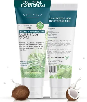 Optivida Nano Silver Skin Healing Cream - Skin Healing Ointment. Hydrating & Healing Topical Solution for Burns, Wounds, Scar, and Acne, Moisturizer Healing Cream