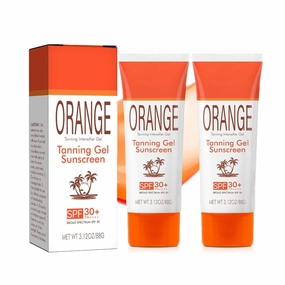 Orange Sun Tanning Gel, Spf 30 - Hydrating Tan Accelerator for Darker, Gentle Sun Protection for All Skin Types, Streak-Free Formula, Mineral-Oil Free, Water Proof (2PCS)