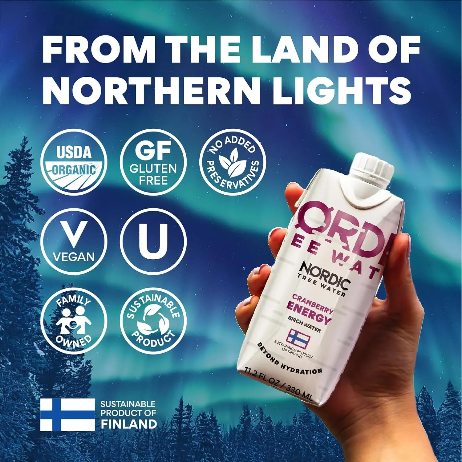 Organic Birch Tree Water ENERGY - Natural Electrolytes & Antioxidants, Sustainably Harvested in Finland, BPA-Free Tetra Pak, Hydrating Superdrink (Pack of 12)