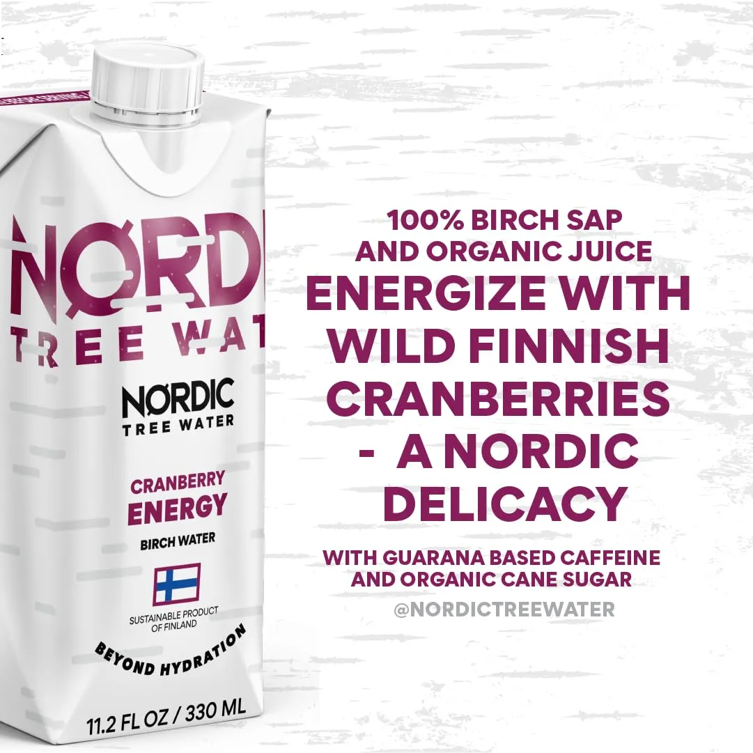 Organic Birch Tree Water ENERGY - Natural Electrolytes & Antioxidants, Sustainably Harvested in Finland, BPA-Free Tetra Pak, Hydrating Superdrink (Pack of 12)