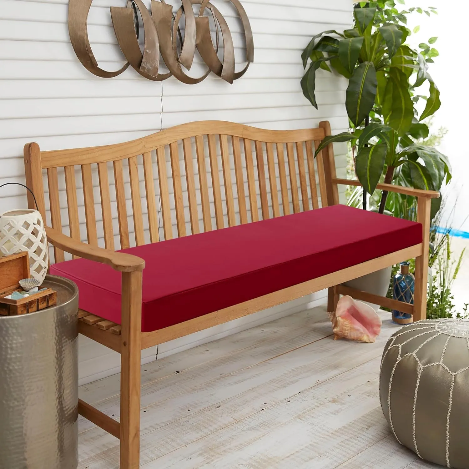 Outdoor Bench Cushion: Waterproof and Fade Resistant Patio Furniture Cushions - Non-Slip Bench Pad Cushion with Removable Cover for Garden Swing Porch Sofa Settee, 48 x 18 x 3 Inch, Burgundy