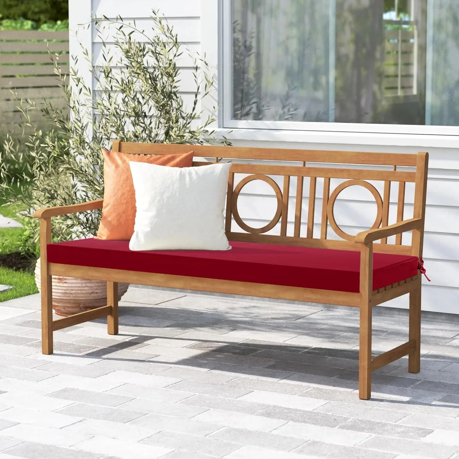 Outdoor Bench Cushion: Waterproof and Fade Resistant Patio Furniture Cushions - Non-Slip Bench Pad Cushion with Removable Cover for Garden Swing Porch Sofa Settee, 48 x 18 x 3 Inch, Burgundy