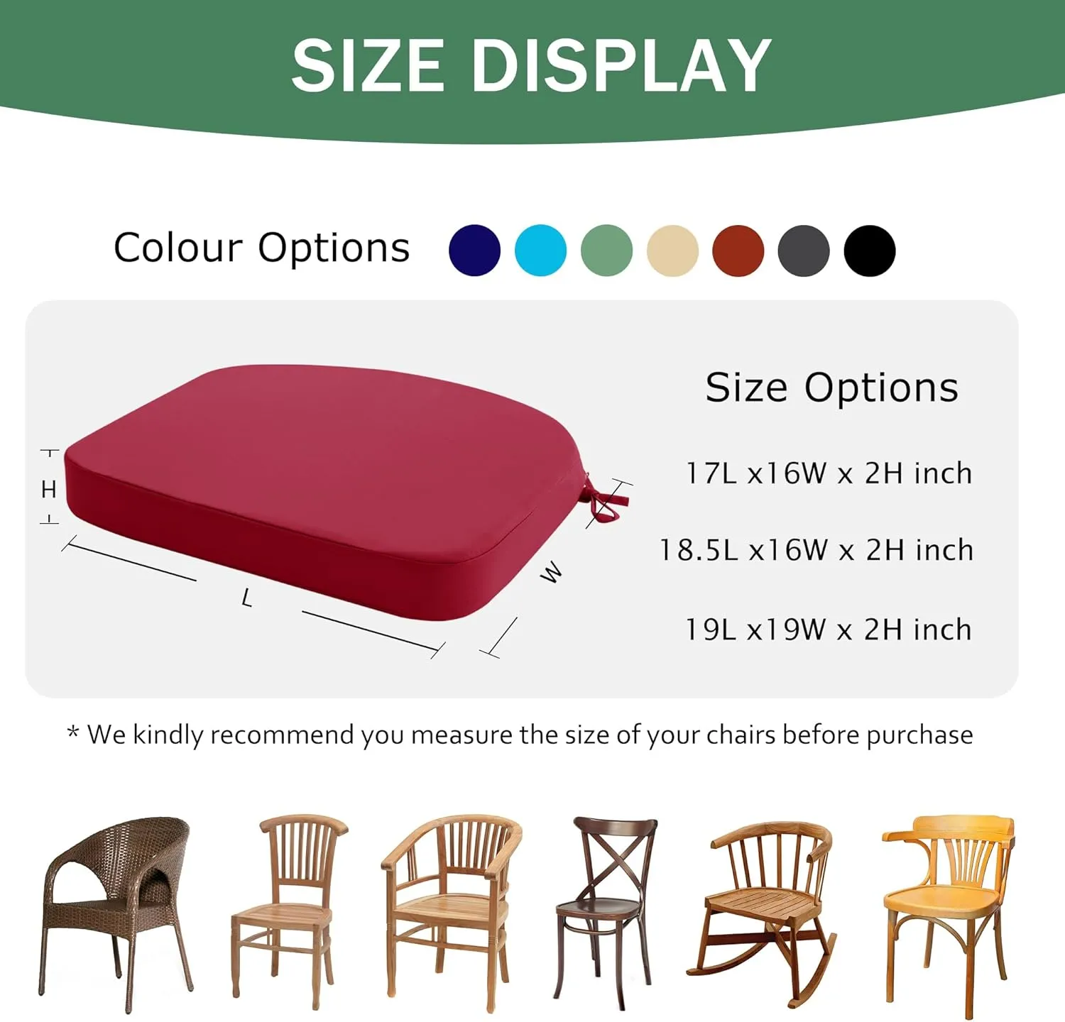 Outdoor Chair Cushions Set of 4: Waterproof & Fade Resistant Patio Furniture Cushions - 17 x 16 x 2 Inch Non Slip Round Corner Seat Cushion Pads with Removable Cover for Garden Yard Lawn, Burgundy