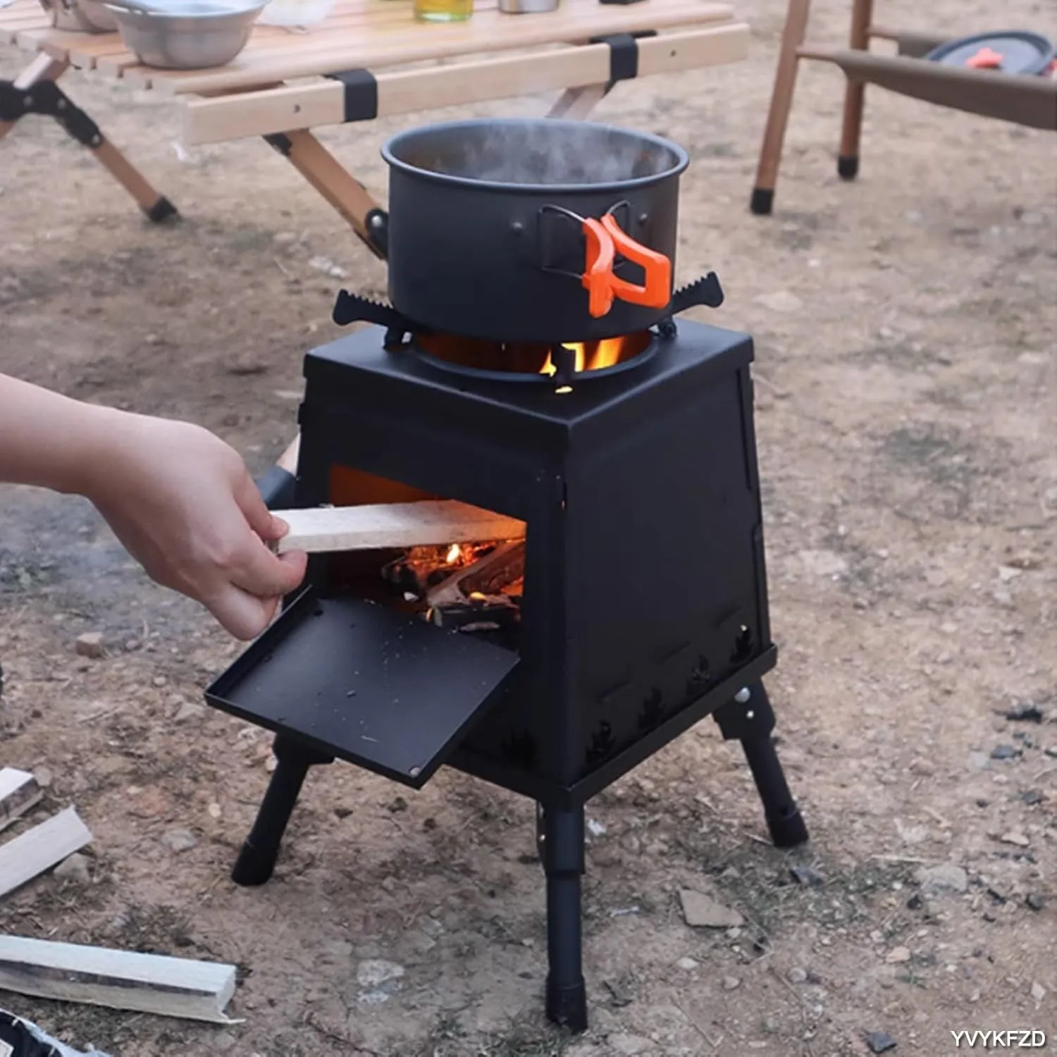 Outdoor Wood Burning Stove, Portable Camping Wood Stove, Detachable Hot Tent Stove with Gloves, for 2 to 3 People Outdoor Camping, Travel, Picnic