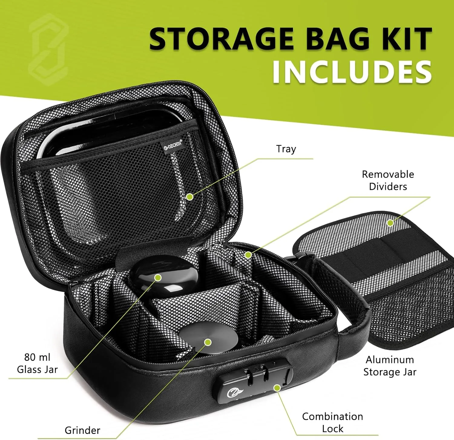 OZCHIN Large Smell Proof Bag with Combination Lock Odor Proof Lock Box Travel Storage Case Activated Charcoal Bag Great Christmas Gift (Black)