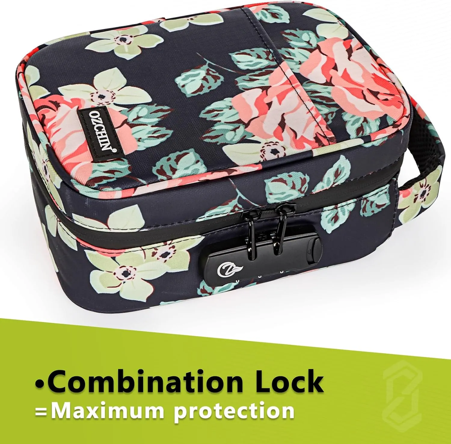 OZCHIN Large Smell Proof Bag with Combination Lock Odor Proof Lock Box Travel Storage Case Activated Charcoal Bag Great Christmas Gift (Flower)