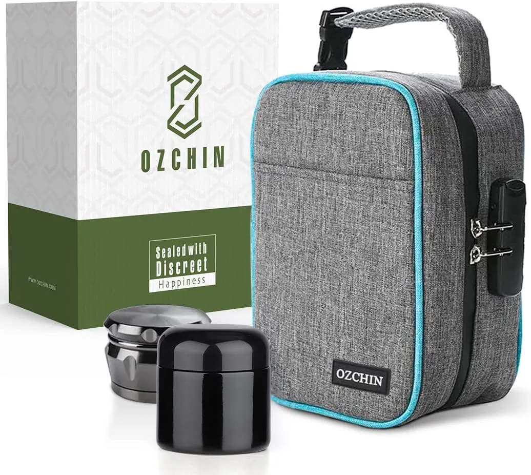 OZCHIN Large Smell Proof Bag with Combination Lock Odor Proof Lock Box Travel Storage Case Activated Charcoal Bag Great Christmas Gift (Grey)