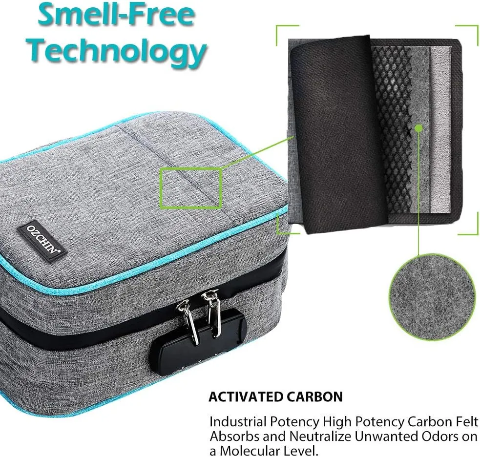 OZCHIN Large Smell Proof Bag with Combination Lock Odor Proof Lock Box Travel Storage Case Activated Charcoal Bag Great Christmas Gift (Grey)