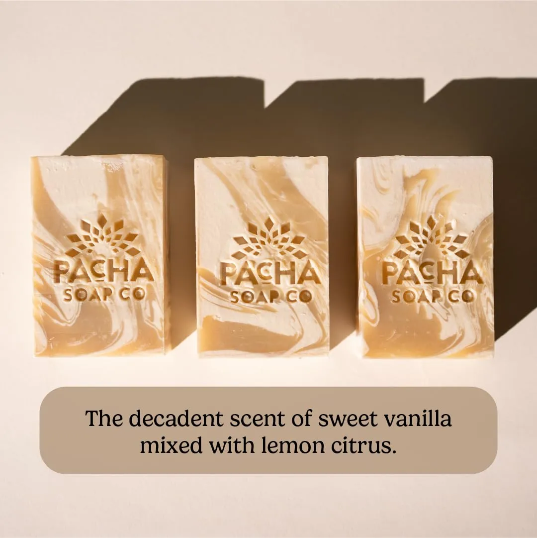 Pacha Coconut Lemon Bar Soap 3 Pack | Premium, Handcrafted, Hydrating | Natural Face Wash, Hand Cleanser, Body Wash | Soothing Essential Oils, 4 oz