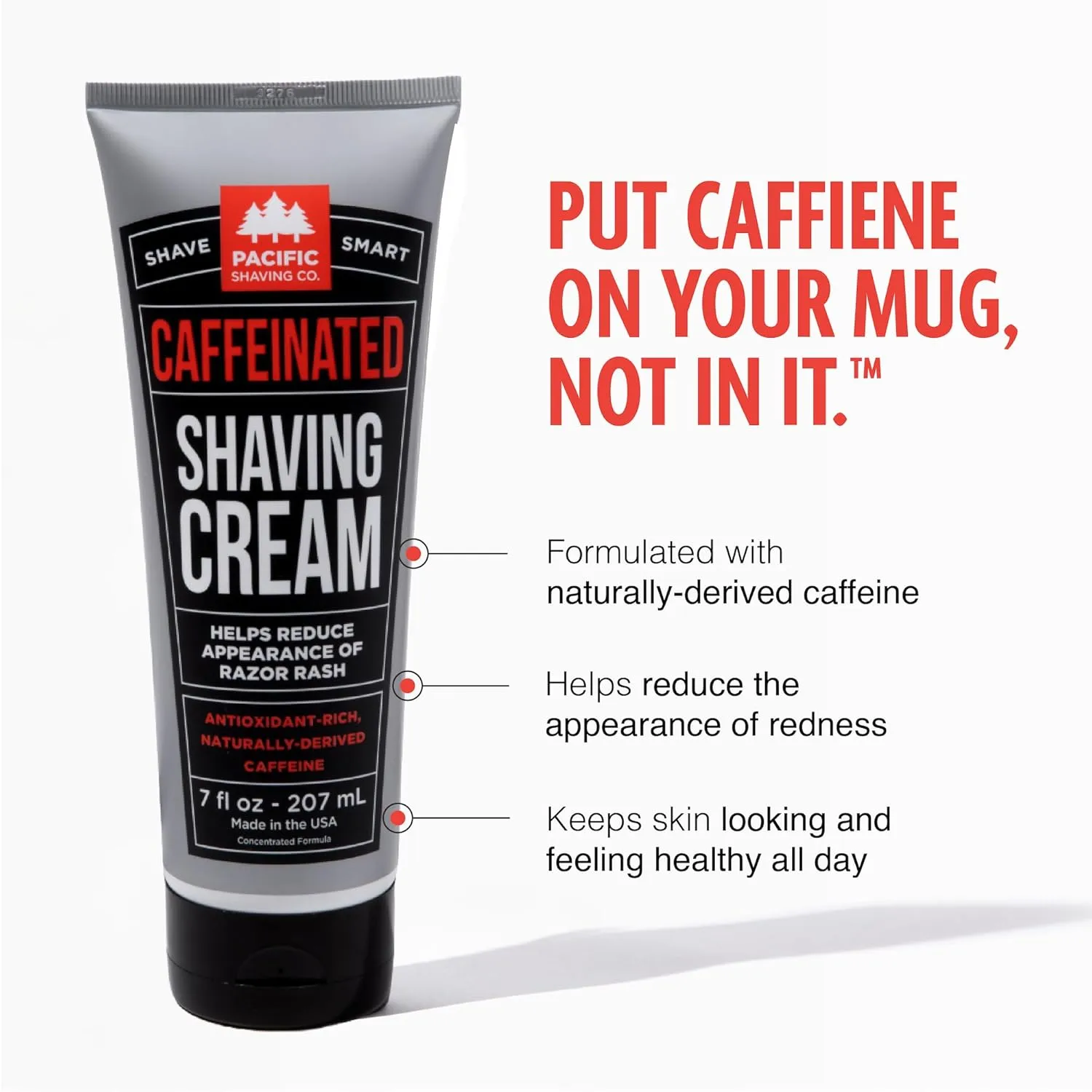 Pacific Shaving Company Caffeinated Shaving Cream - Caffeine, Shea Butter   Spearmint Antioxidant Shaving Cream - Clean Formula for Hydrating, Redness Reducing   Irritation-Free Shave (3.4 Oz, 2 Pack)
