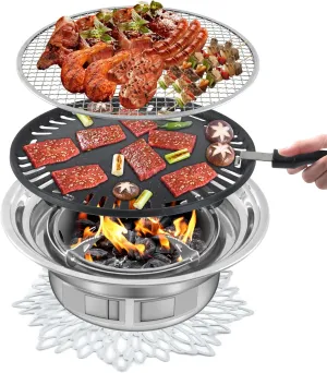 Panghuhu88 Korean BBQ Grill,Portable Household Charcoal Barbecue Grill, Non-stick Round Carbon Barbecue Grill with Insulation Pad Camping Grill Stove for Outdoor and Picnic