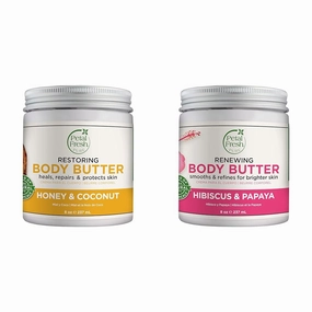 Petal Fresh Restoring Body Butter with Honey & Coconut Oil and Renewing Hibiscus & Papaya Body Butter Bundle, 8oz Each