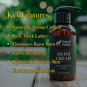 Pete & Pedro SHAVE CREAM - Natural & Artisan-Crafted, Eucalyptus Mint Scent | Rich & Thick Lather, Great For Sensitive Skin, Less Shaving Irritation/Razor Burn/Ingrowns | As Seen on Shark Tank, 4 oz.