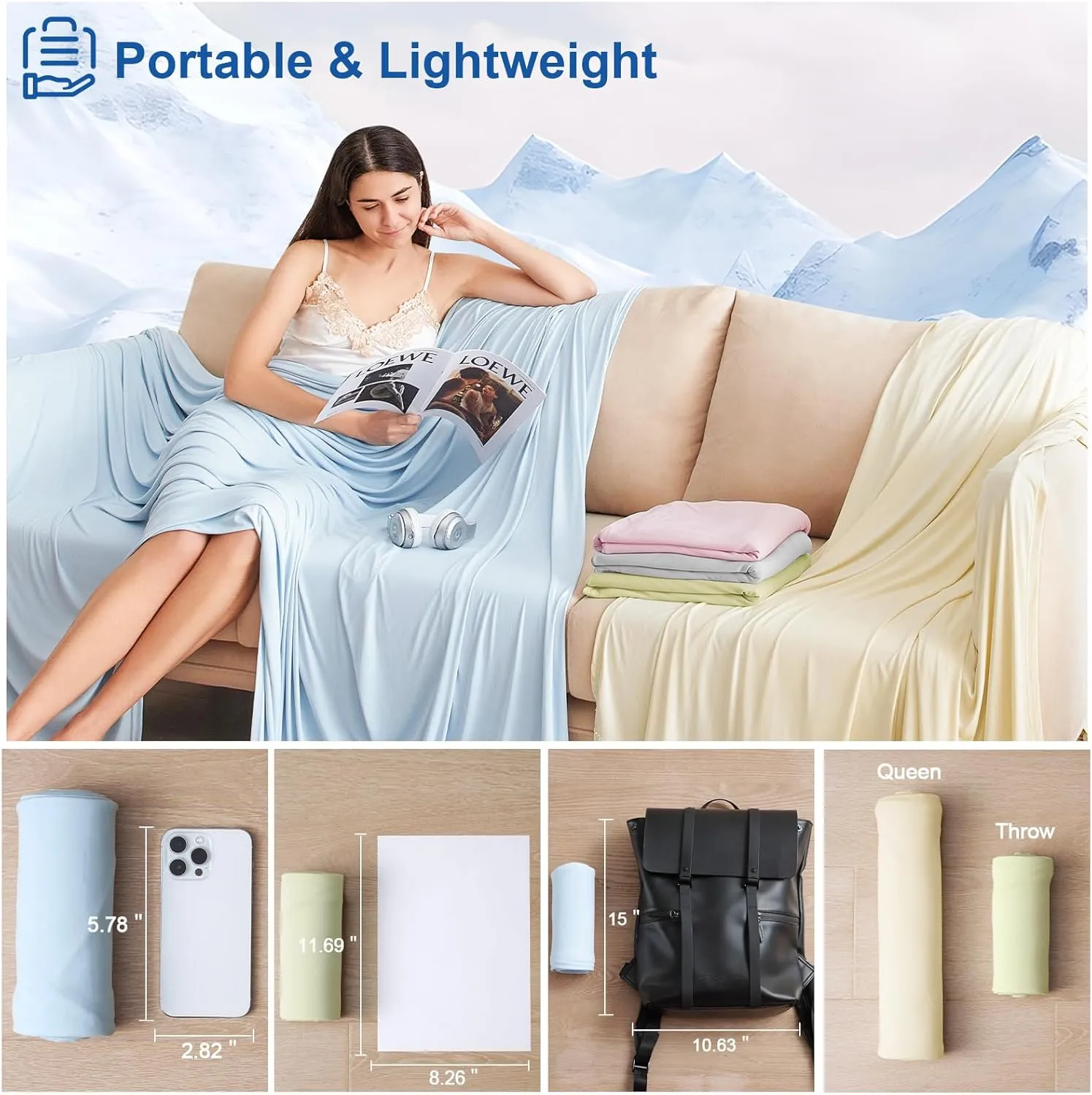 PHF Reversible Double Cooling Blanket Twin Size,Soft Arc-Chill Q-Max>0.5 Thin Summer Throw for Hot Sleeper,Breathable Lightweight Portable Silky Single Layer for Home Office Travel Car,Charcoal