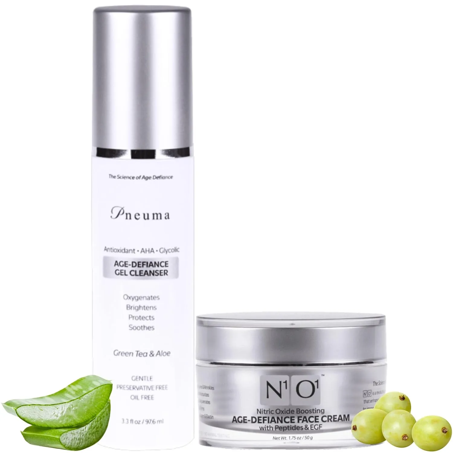 Pneuma Nitric Oxide Age Defiance Gel Cleanser and Nitric Oxide Face Cream Skin Care, Gentle, Anti-Aging, for All Skin Types