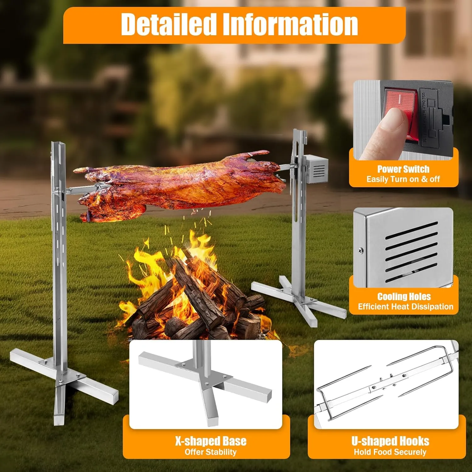Portable Barbecue Charcoal Grill, Adjustable Height 360° Rotating Barbecue Grill for Camping, Picnic, Backyard, Outdoor Cooking