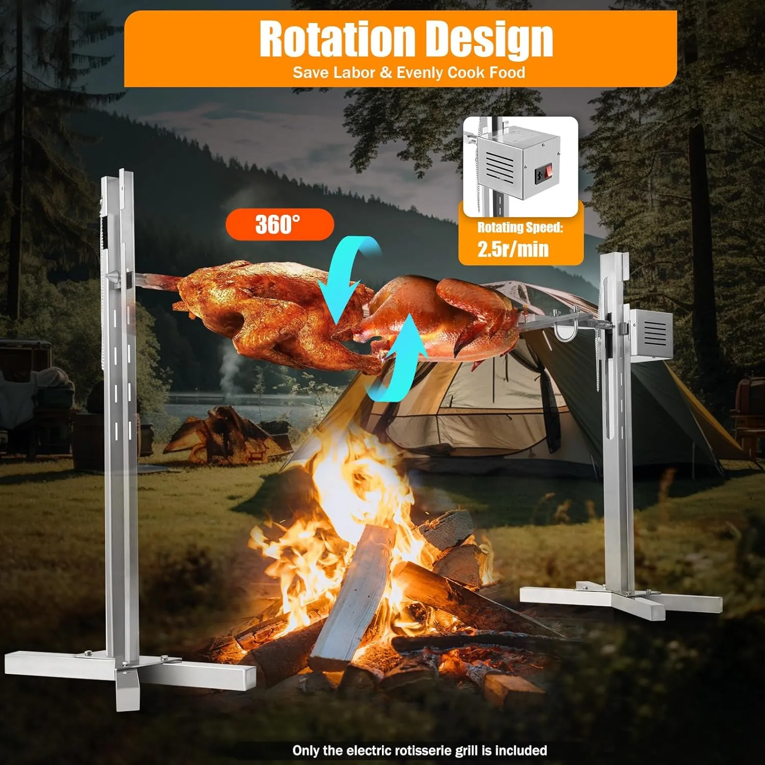 Portable Barbecue Charcoal Grill, Adjustable Height 360° Rotating Barbecue Grill for Camping, Picnic, Backyard, Outdoor Cooking