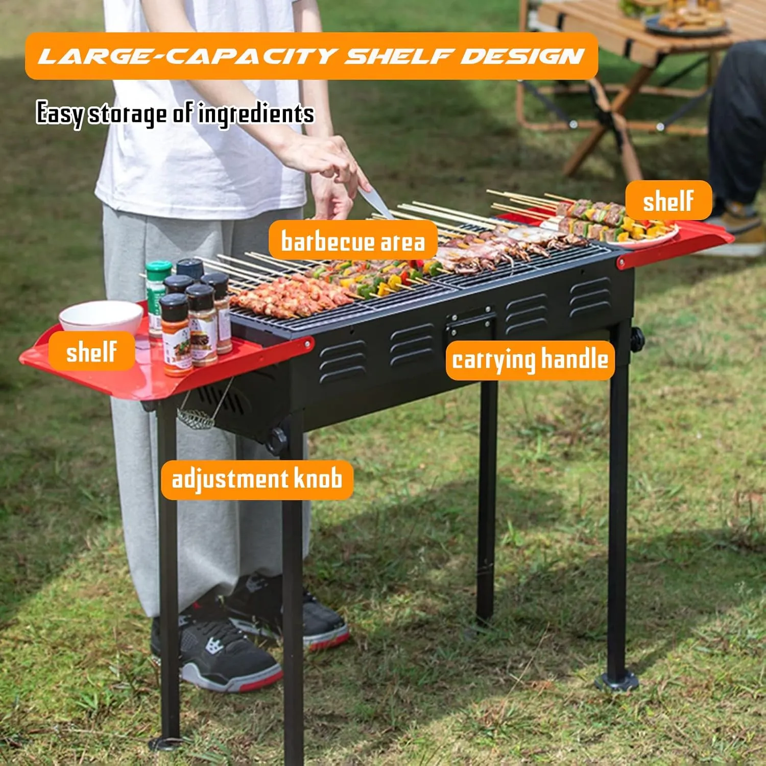 Portable Charcoal Grill Folding Camping Grill Compact Foldable Grill Height Adjustable for Outdoor Cooking Camping Hiking Picnics or Any Outdoor Event L
